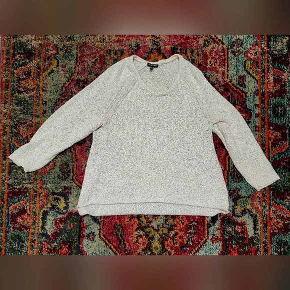 EILEEN FISHER | Cotton Crimp Crew Neck Long Top | Large | Sea Salt - Picture 5 of 9